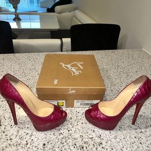 Women’s Christian Louboutin Lady peep 150 Python Crystal Lame